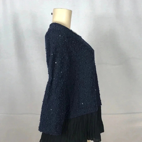 Alfani 3/4 Sleeve Modern Navy Luxe Layers Blouse Size P/M New With Tags - Picture 2 of 3